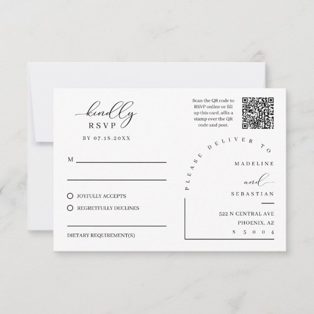 Tarjeta postal de respuesta de boda con inserto de (Anverso)