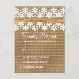 Tarjeta postal de respuesta de boda de encaje rúst