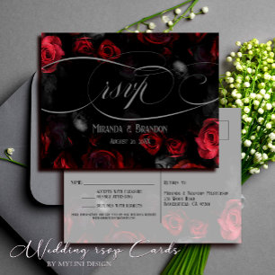 Tarjeta postal de respuesta de boda floral negra e