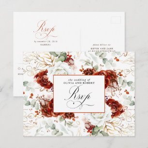 Tarjeta postal de respuesta de boda roja blanca y 