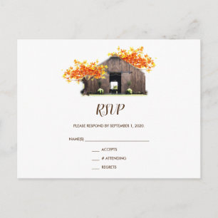 Tarjeta postal de respuesta de boda rústica de gra