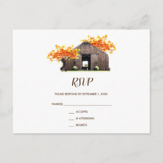 Tarjeta postal de respuesta de boda rústica de gra