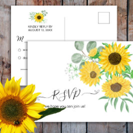 Tarjeta postal de respuesta para bodas con girasol