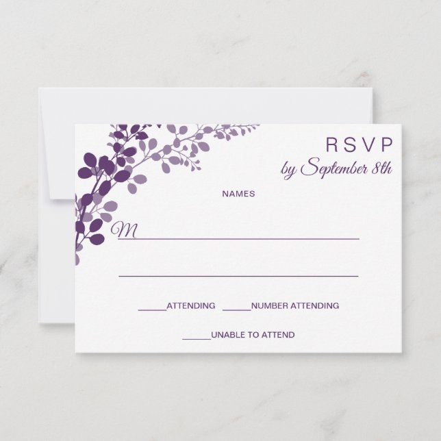 Tarjeta postal de respuesta / RSVP de boda morada  (Anverso)