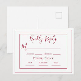 Tarjeta postal de respuesta simple moderna de boda