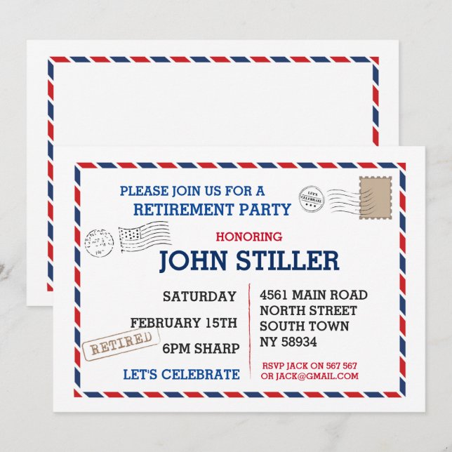 Tarjeta postal de retiro Tarjeta postal roja azul  (Anverso / Reverso)