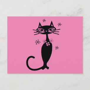 TARJETA POSTAL DE RETRO CAT PINK