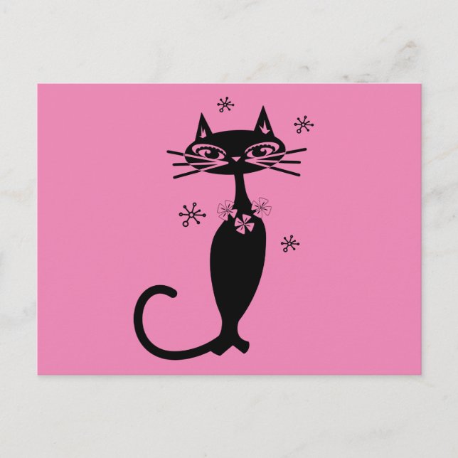 TARJETA POSTAL DE RETRO CAT PINK (Anverso)