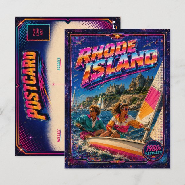 Tarjeta postal de Rhode Island de los 80 retro (Anverso / Reverso)
