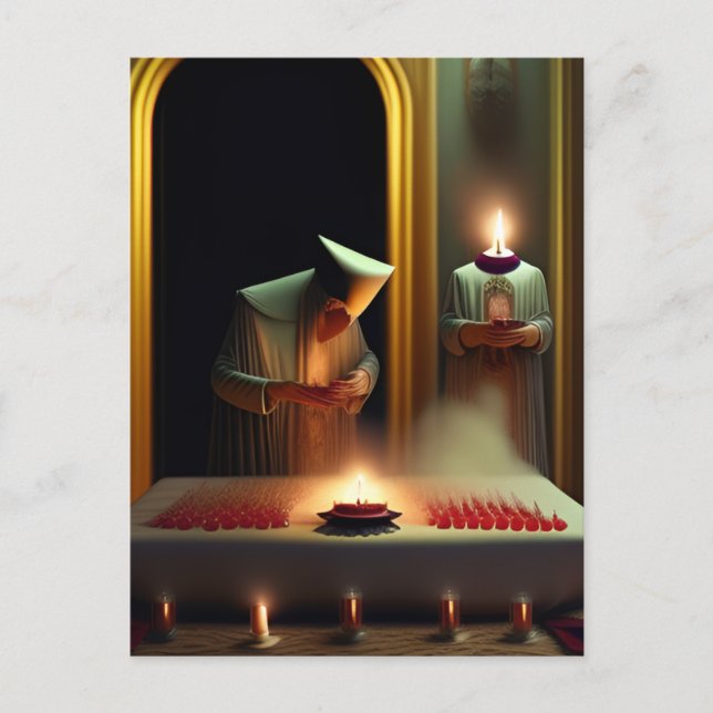 Tarjeta postal de ritual extraño surrealista (Anverso)