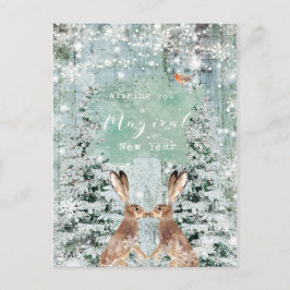 tarjeta postal de robin hares de invierno de vacac