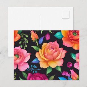 Tarjeta Postal de Rosa con Patrón Floral
