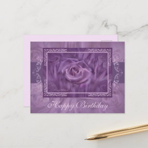 Tarjeta postal de rosa púrpura y encaje