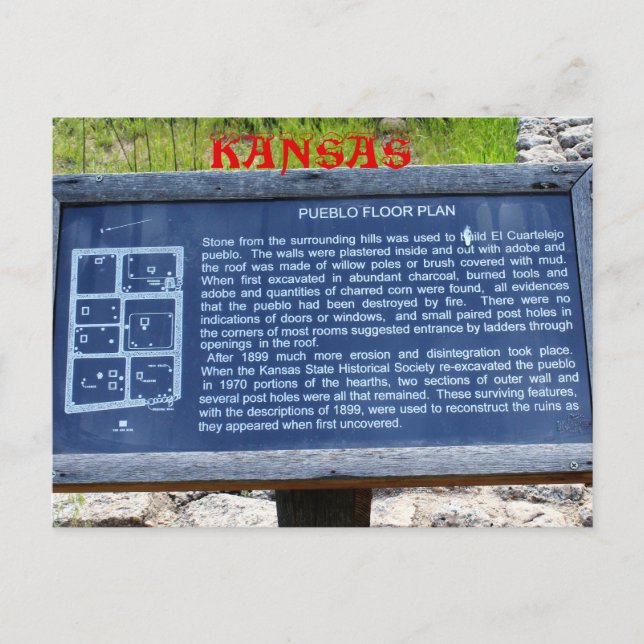 Tarjeta postal de Rótulo de Kansas Pueblo Floor (Anverso)
