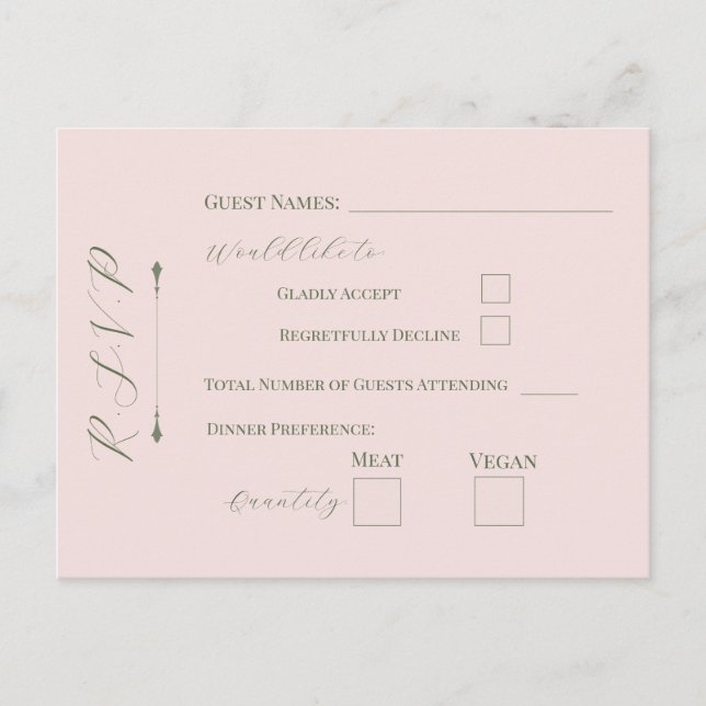 Tarjeta Postal de RSVP Floral Pastel Rosa (Anverso)