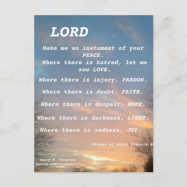 TARJETA POSTAL DE SAINT FRANCIS PRAYER (Anverso)