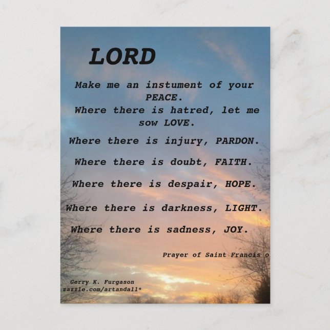 TARJETA POSTAL DE SAINT FRANCIS PRAYER (Anverso)