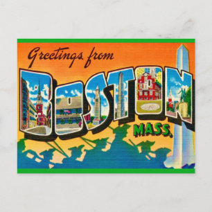 Tarjeta postal de saludo colorida de Boston