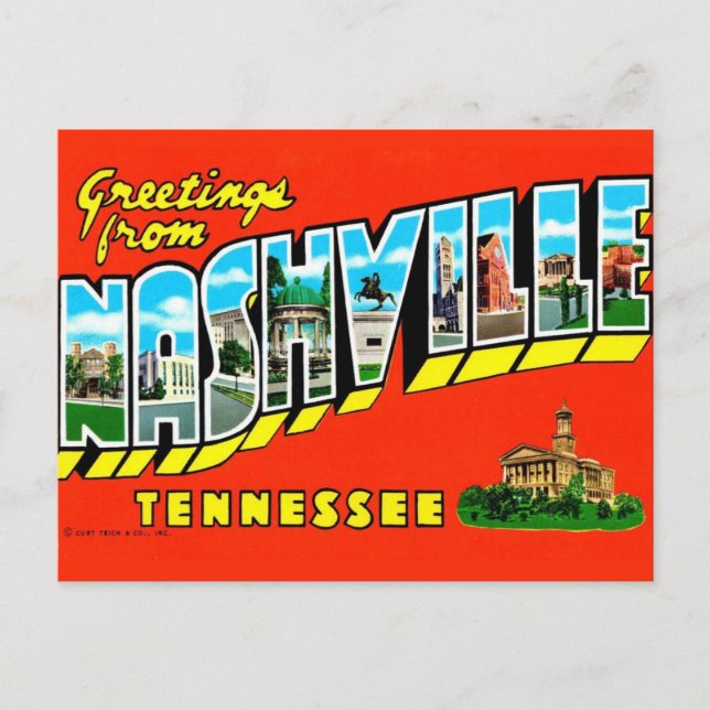 Tarjeta postal de saludo colorida de Nashville (Anverso)
