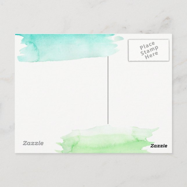 Tarjeta postal de saludo de acuarela verde y azul (Reverso)