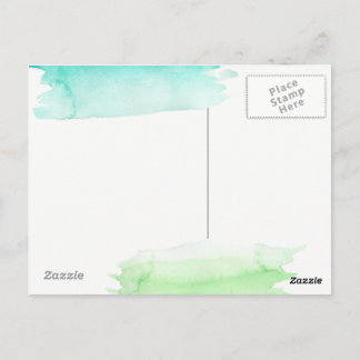 Tarjeta postal de saludo de acuarela verde y azul