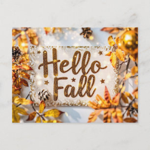 Tarjeta postal de saludo de otoño con calabazas y 