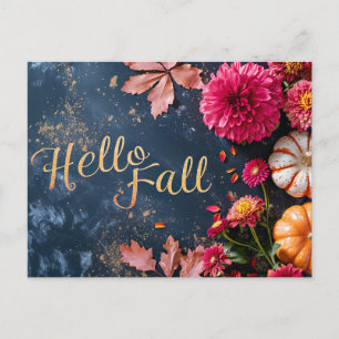Tarjeta postal de saludo de otoño con calabazas y 