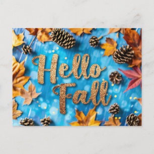 Tarjeta postal de saludo de otoño con calabazas y