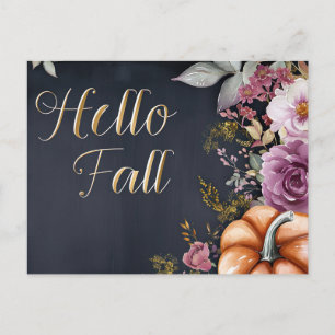 Tarjeta postal de saludo de otoño con calabazas y 