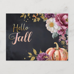 Tarjeta postal de saludo de otoño con calabazas y