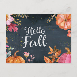 Tarjeta postal de saludo de otoño con calabazas y 