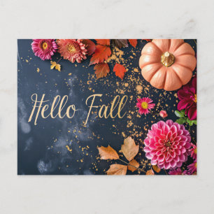 Tarjeta postal de saludo de otoño con calabazas y 