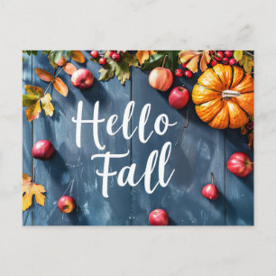 Tarjeta postal de saludo de otoño con calabazas y 