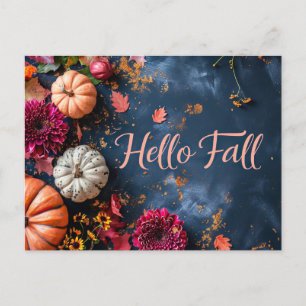 Tarjeta postal de saludo de otoño con calabazas y 