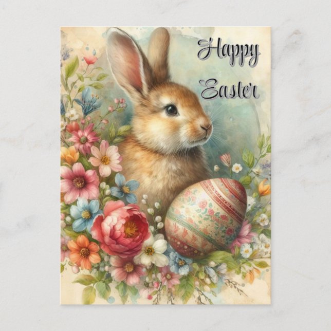 Tarjeta postal de saludo de vacaciones de conejo d (Anverso)