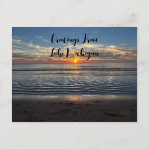 Tarjeta postal de saludo del atardecer del lago Mi