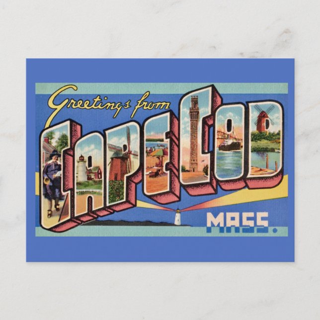 Tarjeta postal de saludo retro de Cape Cod (Anverso)