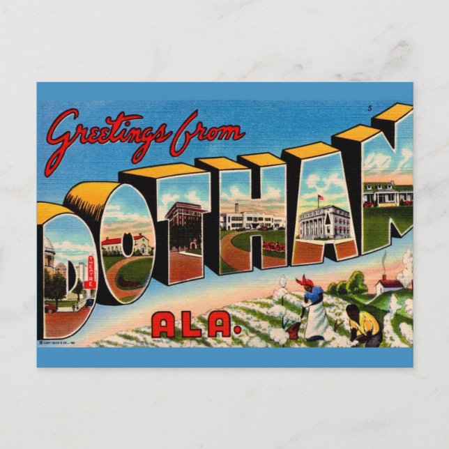 Tarjeta postal de saludo retro de Dothan AL (Anverso)