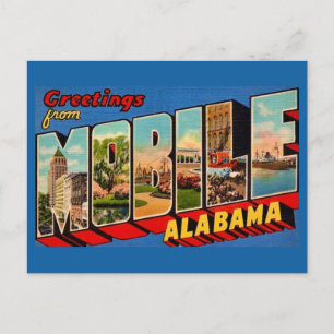 Tarjeta postal de saludo retro de Mobile Alabama
