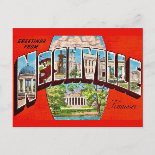 Tarjeta postal de saludo retro de Nashville (Anverso)