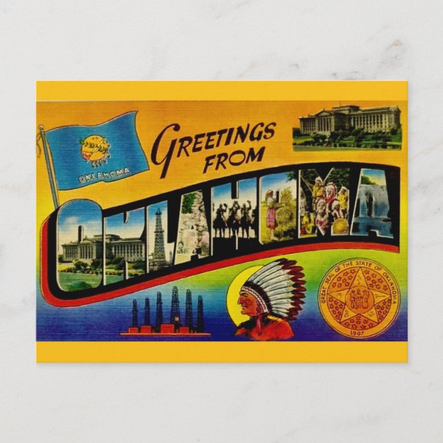 Tarjeta postal de saludo retro Oklahoma (Anverso)