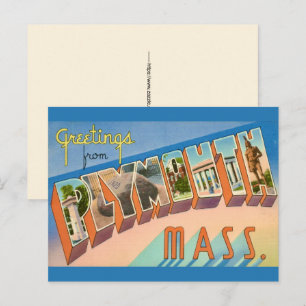 Tarjeta postal de saludo retro Plymouth MA