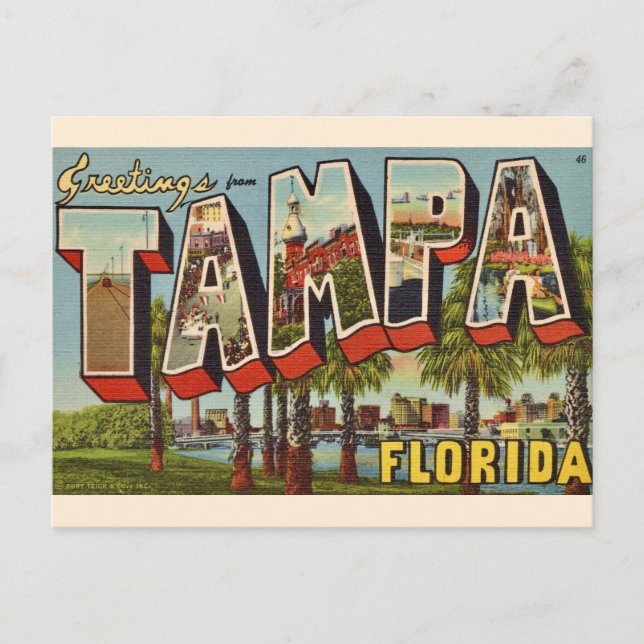 Tarjeta postal de saludo Retro Tampa Florida (Anverso)