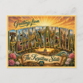 Tarjeta Postal de Saludo Vintage de Pennsylvania