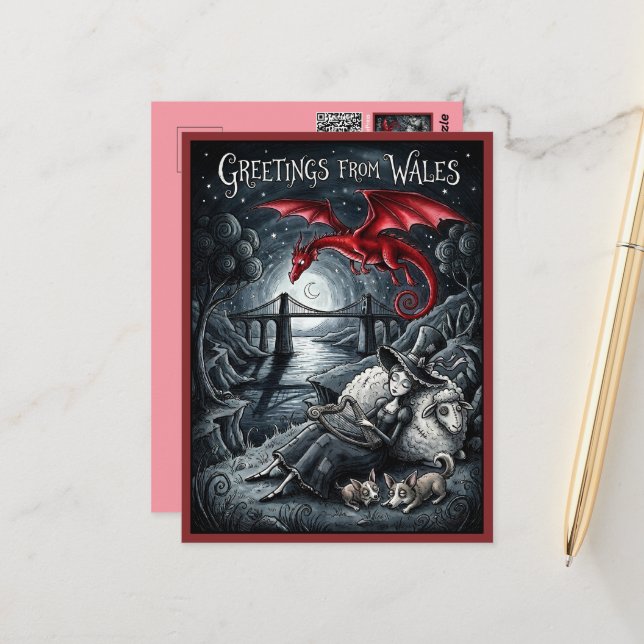 Tarjeta Postal de Saludos al Estilo Gótico desde G (Anverso/Reverso In Situ)