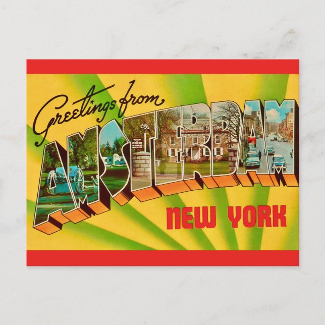 Tarjeta postal de saludos de Amsterdam NY (Anverso)