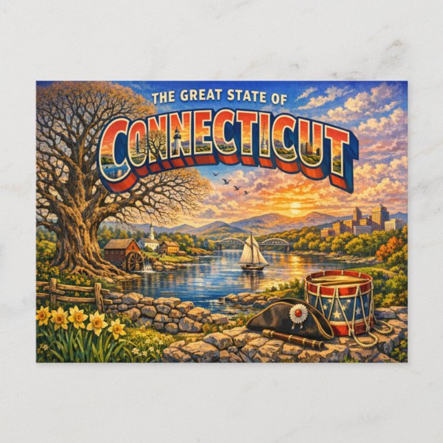Tarjeta postal de saludos de Connecticut  (Anverso)