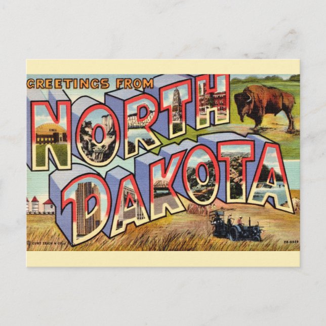 Tarjeta postal de saludos de Dakota del Norte (Anverso)