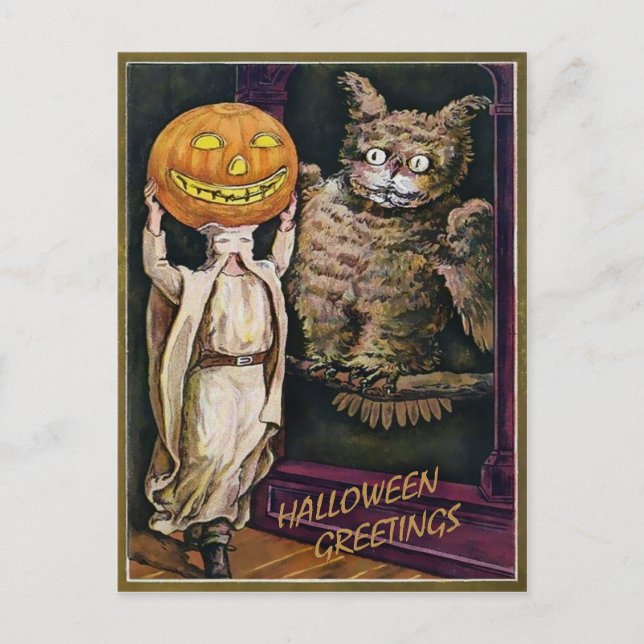 Tarjeta postal de saludos de Halloween de época (Anverso)