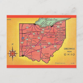 Tarjeta postal de saludos de mapa de Ohio vintage